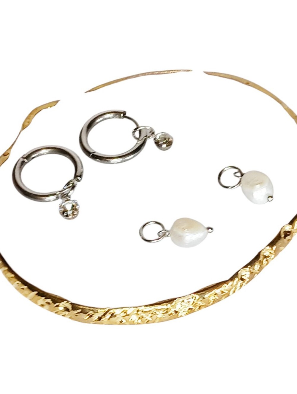 Silver Hoops Multiple Charms Pearls Rhinestones Normcore Modern Retro Glam Luxe